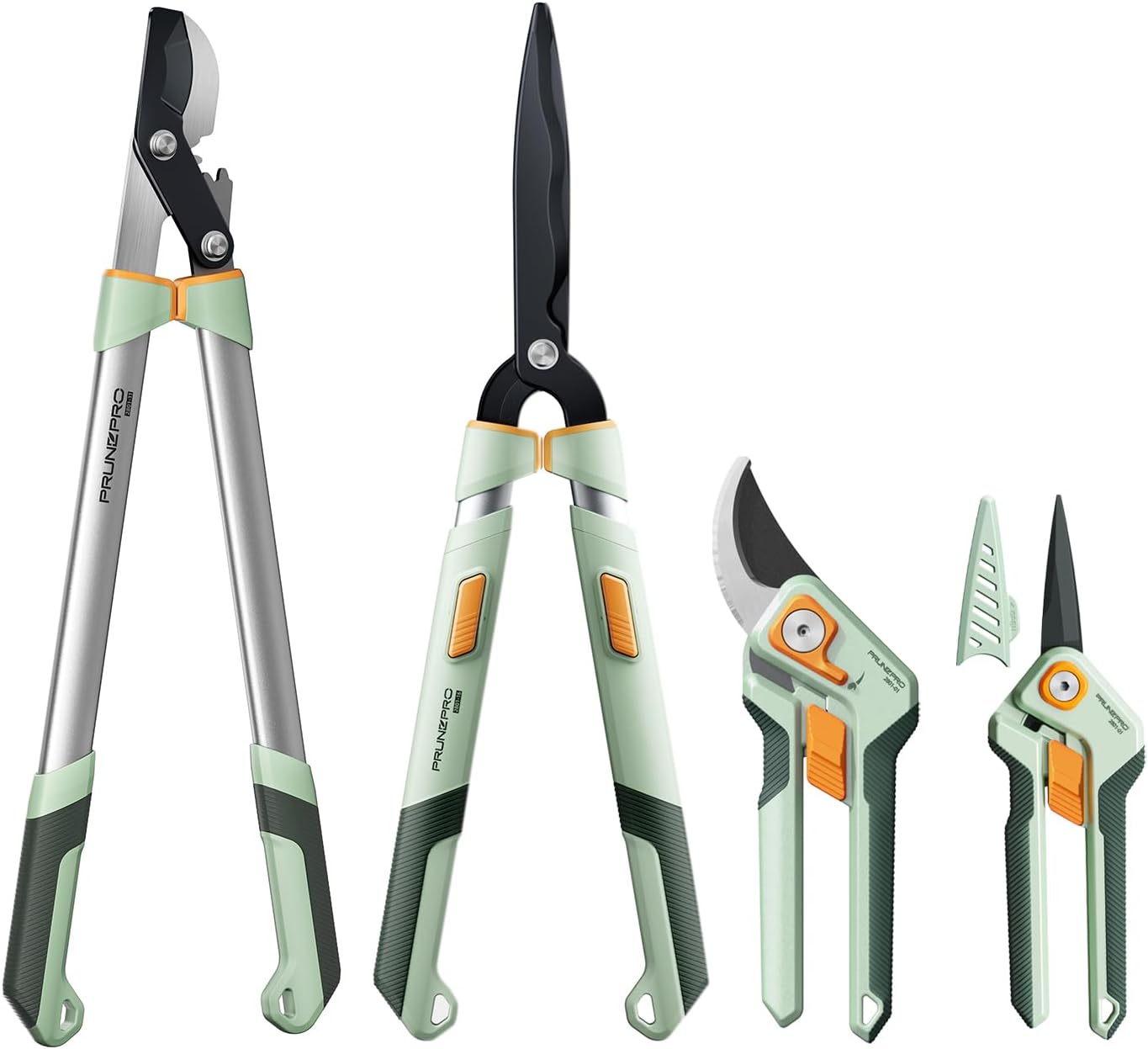 PrunePro® 4 Piece Garden Shears Set Stainless Steel Ultra Sharp Blade Arthritis Friendly Effortlessly Pruning Shears Loppers for Branches Bushes Stems Precision Cutting Extendable Hedge Shears