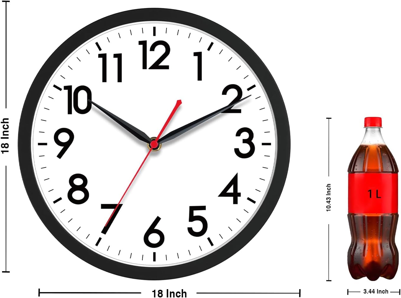 AKCISOT 18 Inch Wall Clock, Silent Battery Operated Analog Clock, Black - Image 2