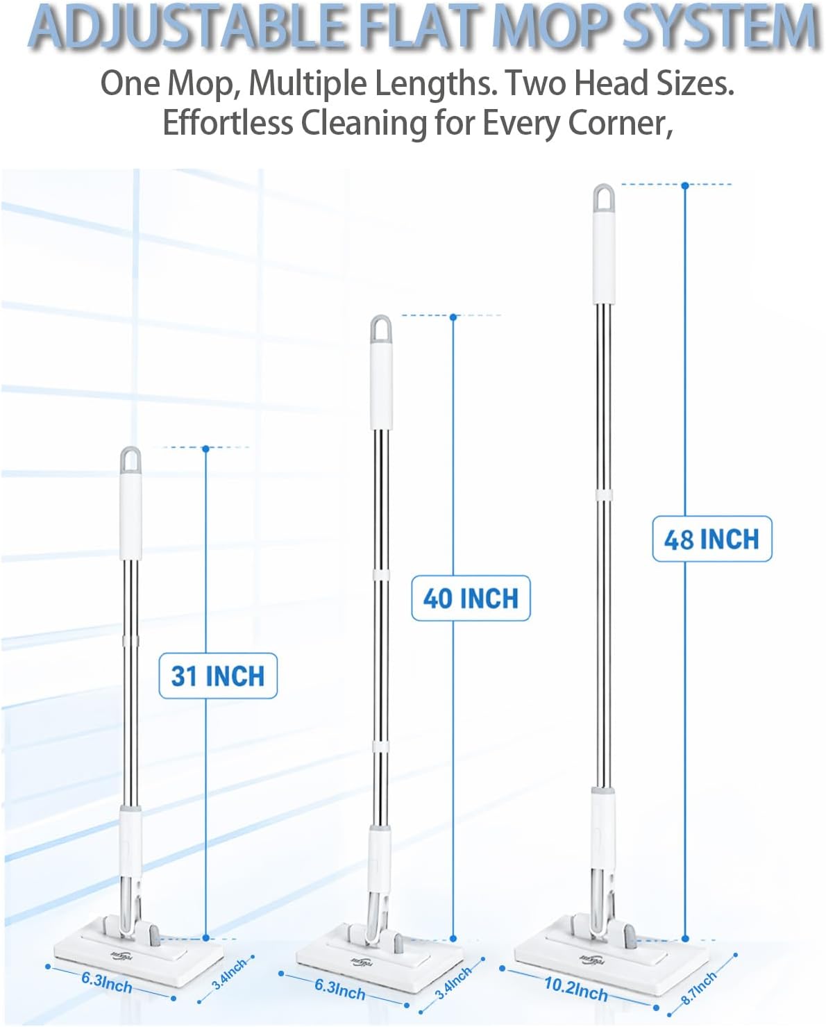 Pawnexa Mop,Clamp Mop,Hands Free Multi Purpose Flat Mops with Squeegee,Shark Tooth Grip for Any Cloth,Dry and Wet Use,Cleaning Mops for Whole House(40”Handle,6 Cloths) - Image 6