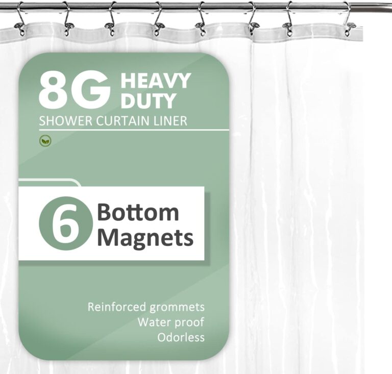 Barossa Design Heavy Duty Shower Curtain Liner with 6 Magnets, Clear, 72x72