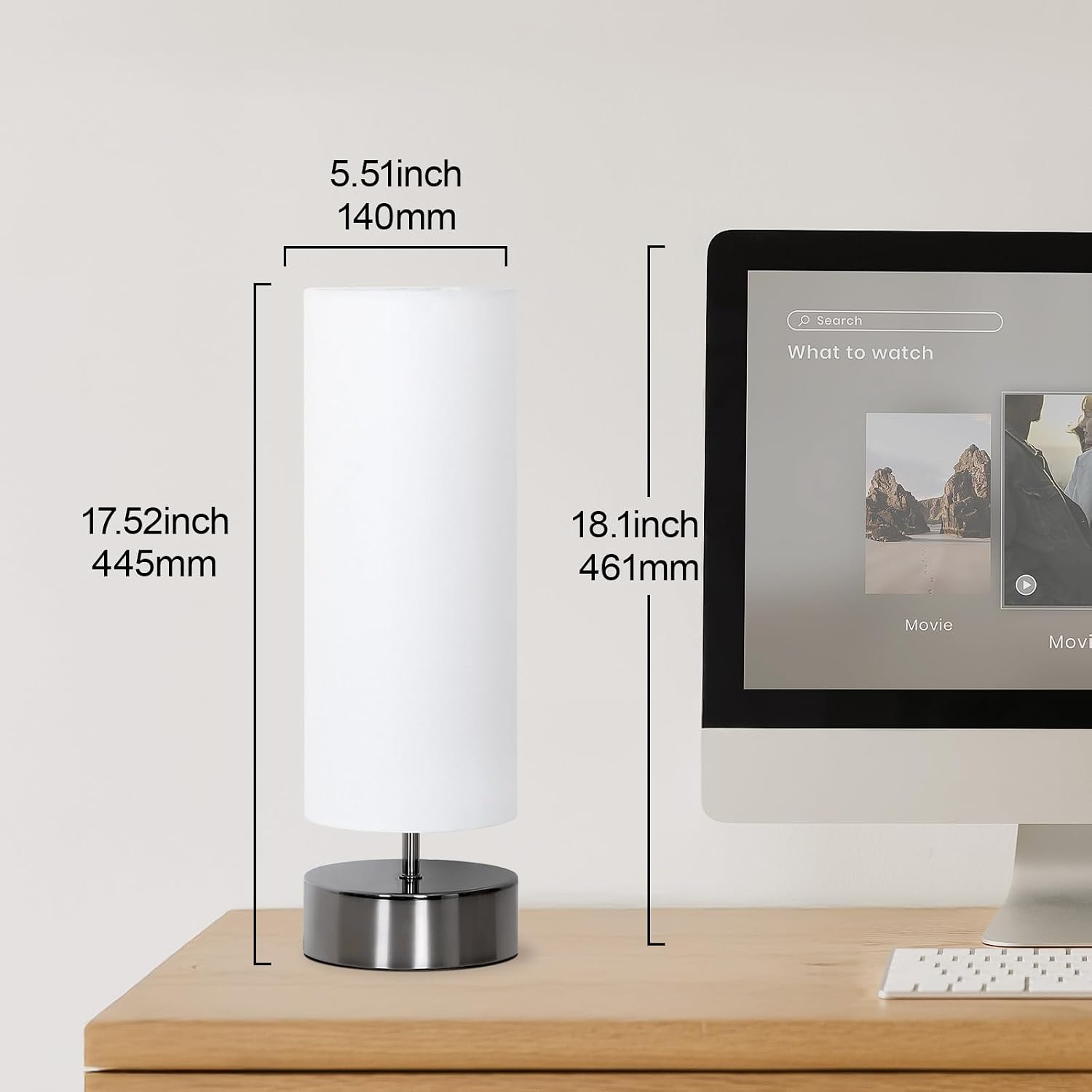 Touch Table Lamp, 3-Way Dimmable Bedside Lamp with Cylinder Fabric Shade - Image 6