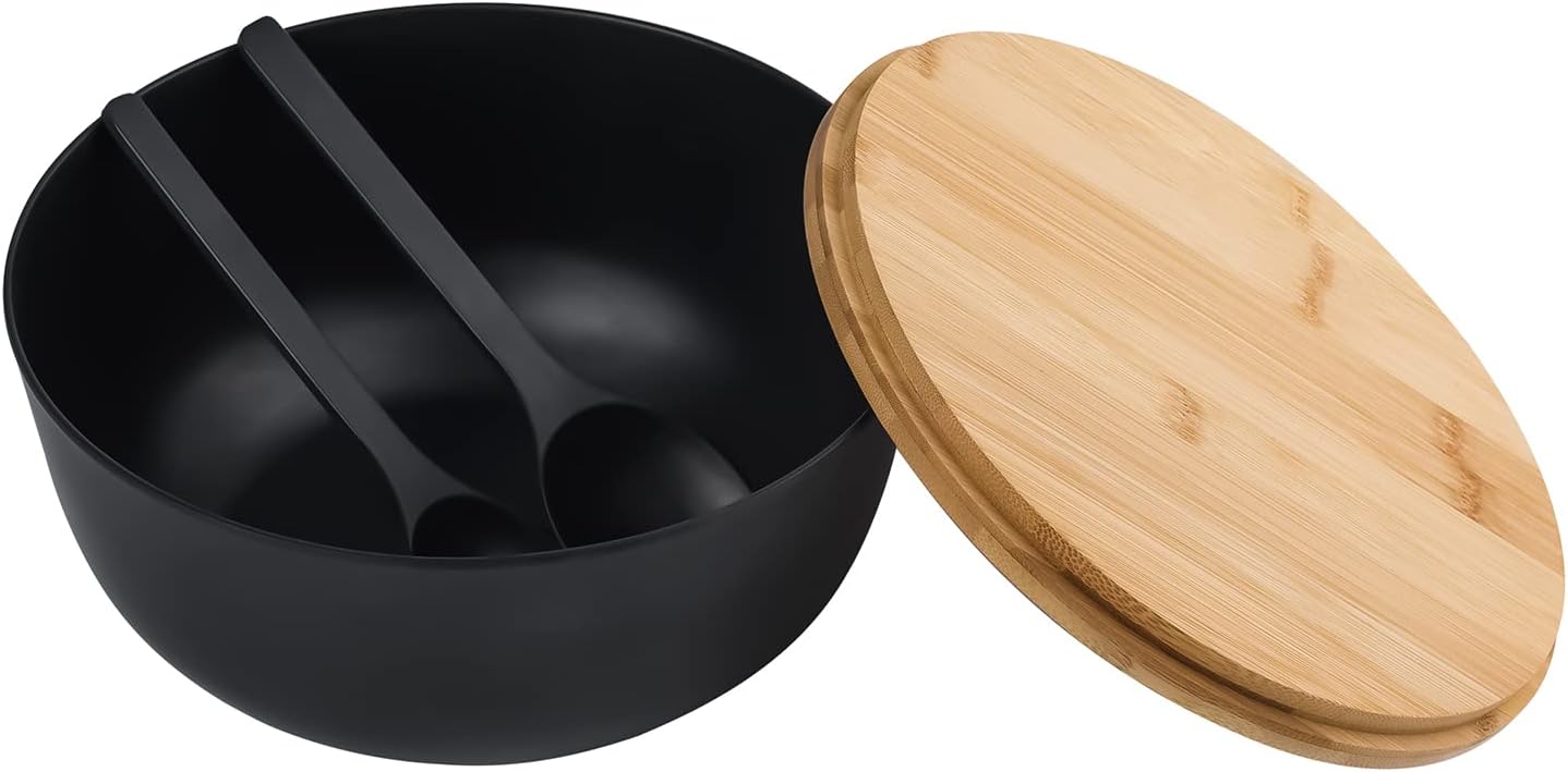 LOVYANXUE Bamboo Fiber Salad Bowl with Servers Set Large 9.8 inches Nature Bamboo Mixing Bowl with Servers with Lid Spoon and Fork for Fruits,Salads and Vegetables - Image 8