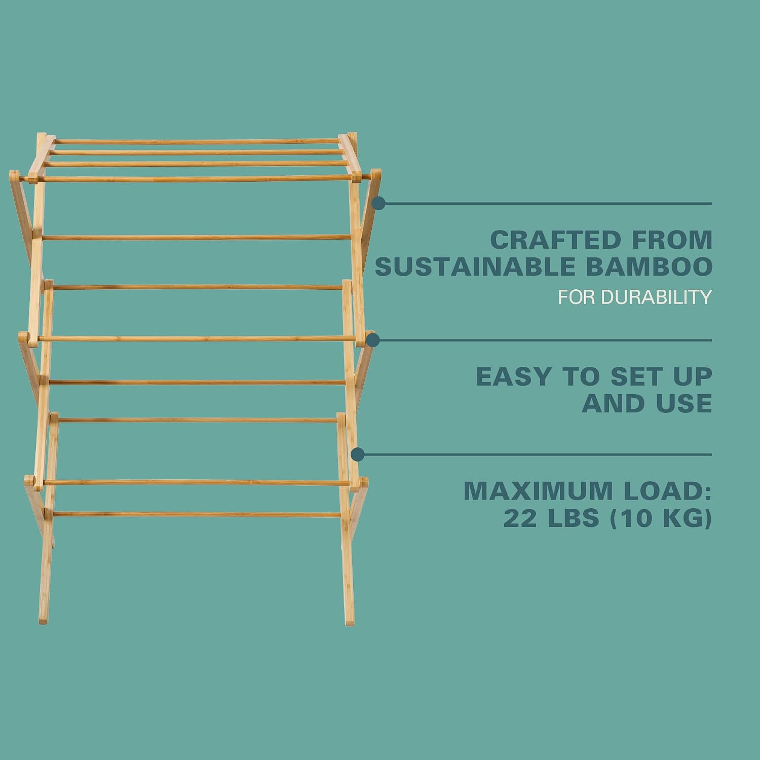 Gibson Home Riverrun Foldable Bamboo Drying Rack for Clothes, Towels, Blankets – 2-Tier Collapsible Laundry Drying Rack, Space-Saving Air Dry Stand for Indoor & Outdoor Use - Pre Assembled - Image 3