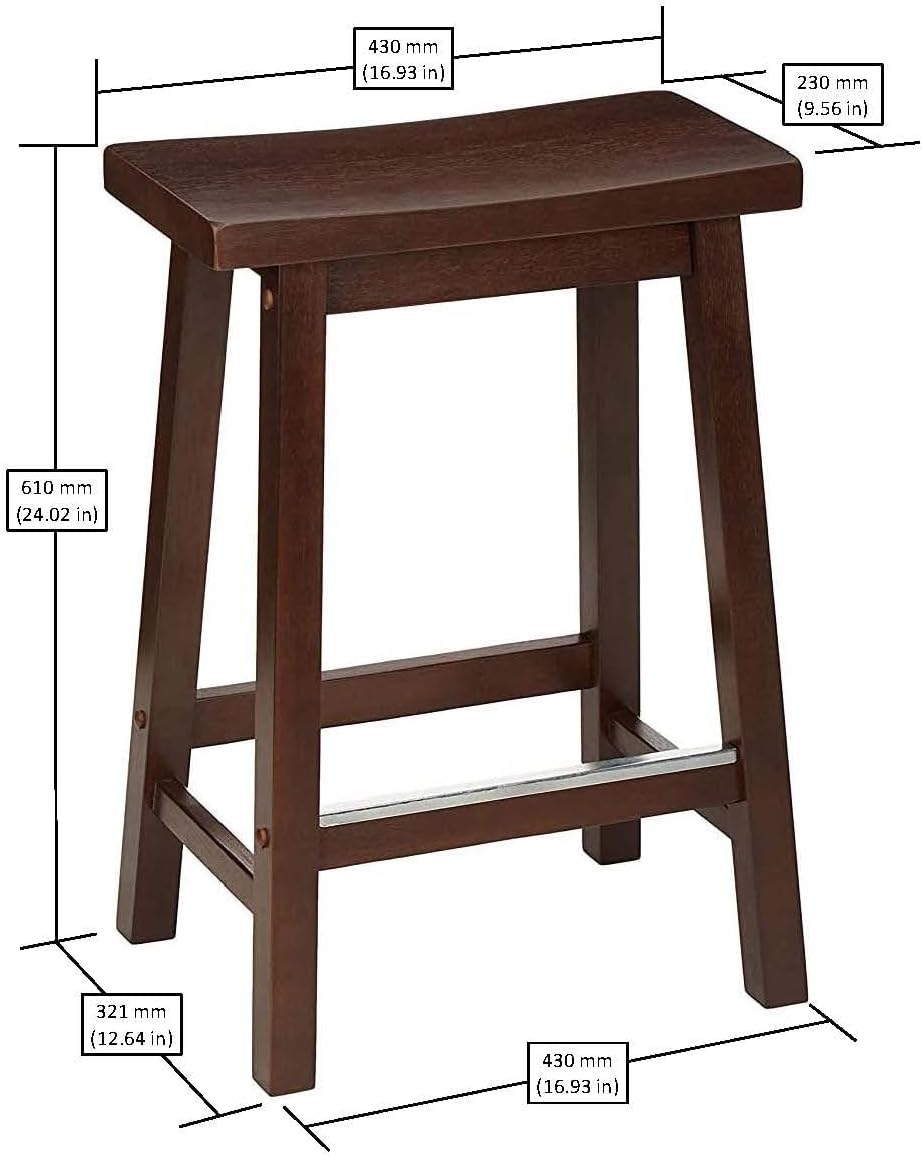 Amazon Basics Solid Wood Saddle-Seat Counter Height Bar Stools for Kitchen Island with Footrest, 24-Inch Height, Walnut, Set of 2 - Image 3