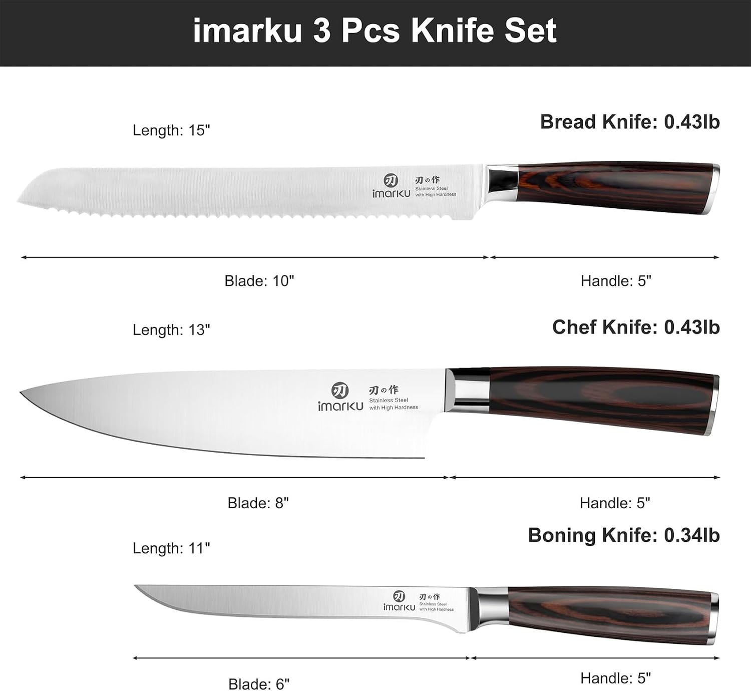 imarku 3 Piece Knife Set, Japanese High Carbon Stainless Steel Chef Knife - Image 4