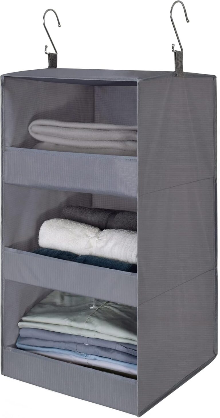 GRANNY SAYS 3-Shelf Hanging Closet Organizer, Foldable Storage, Gray