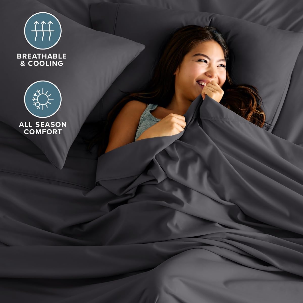 Bare Home Queen Sheet Set - 1800 Ultra-Soft (Queen, Forged Iron Grey) - Image 2