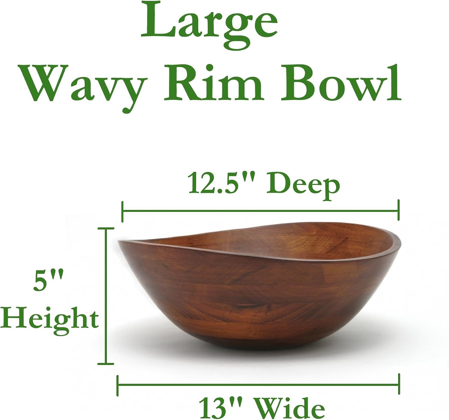 Lipper International Rubberwood Wavy Rim Bowl with Cherry Finish for Fruits, Salads, or Popcorn, Large, 13" x 12.5" x 5", 155.54 Fl. Oz., Single Bowl - Image 2