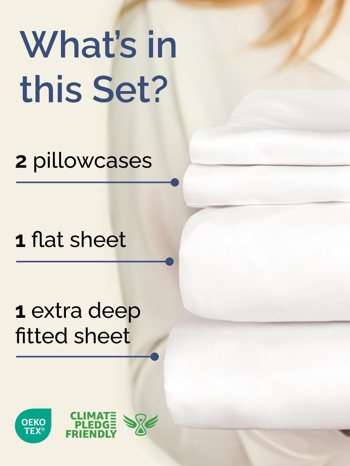 Extra Deep Queen Sheet Set - 4 Piece Breathable & Cooling - Antique White - Image 2