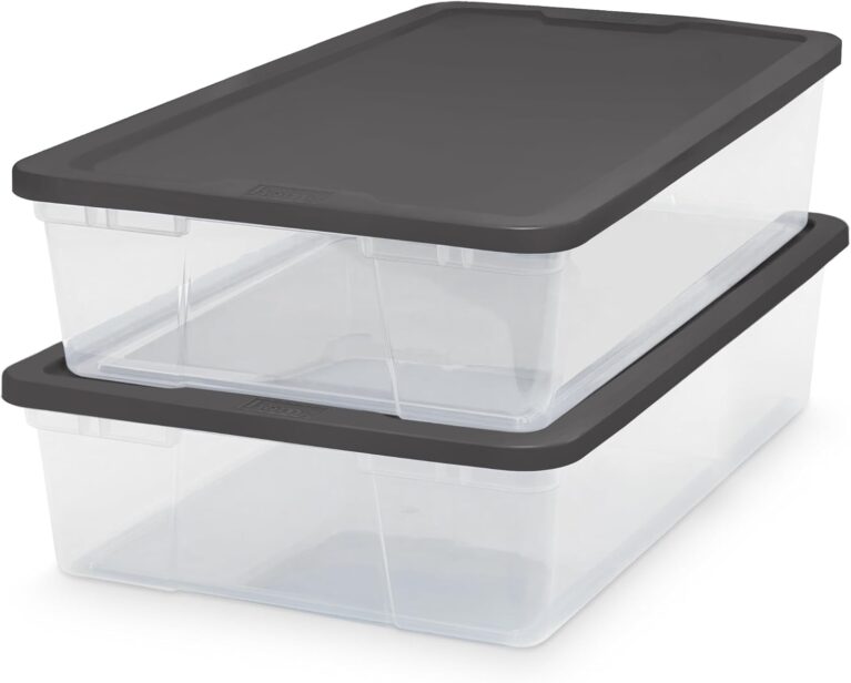 HOMZ Clear Plastic Storage Bins w/Snaplock Lids, 28 Qt, Gray, 2 Pack