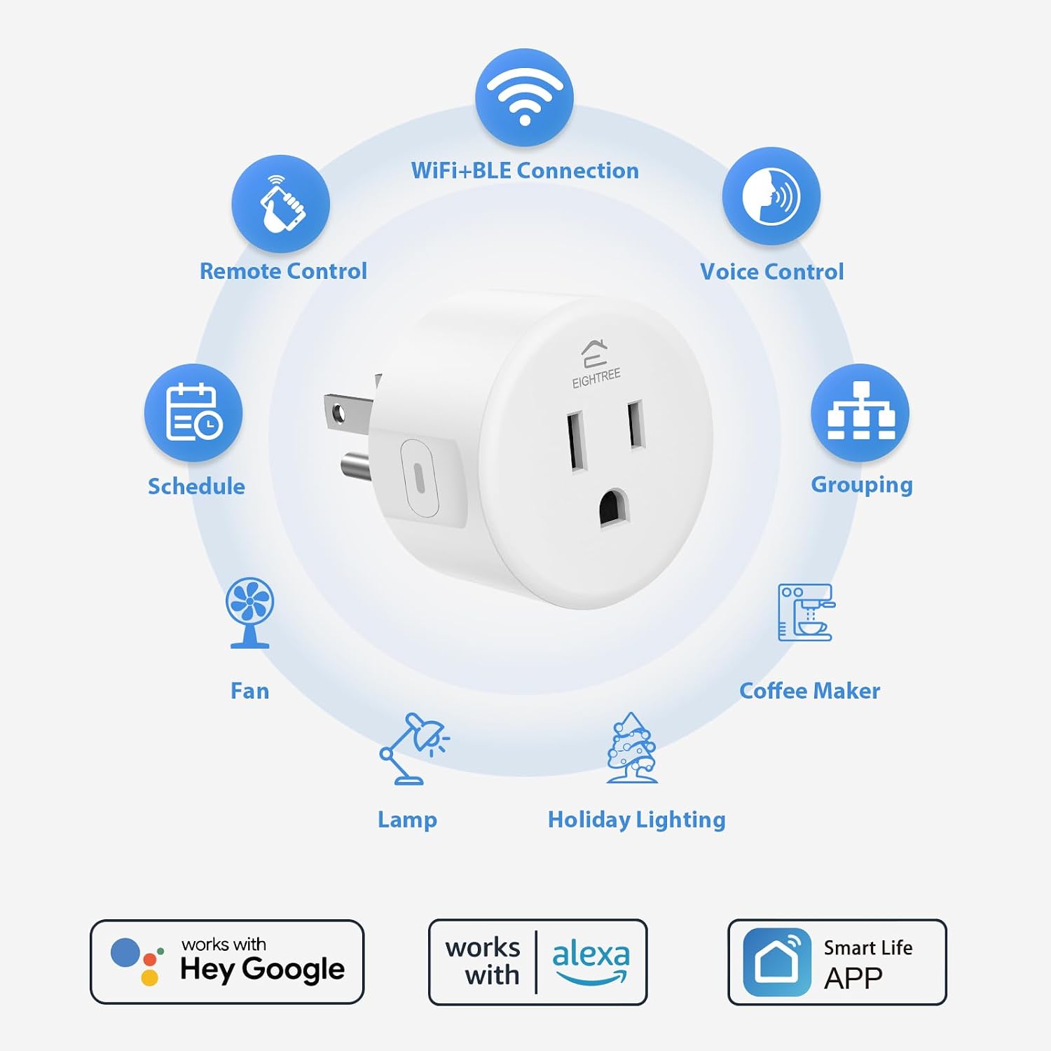 EIGHTREE Smart Plug WiFi Outlet Works with Alexa & Google Home, 15A, 4-Pack - Image 2