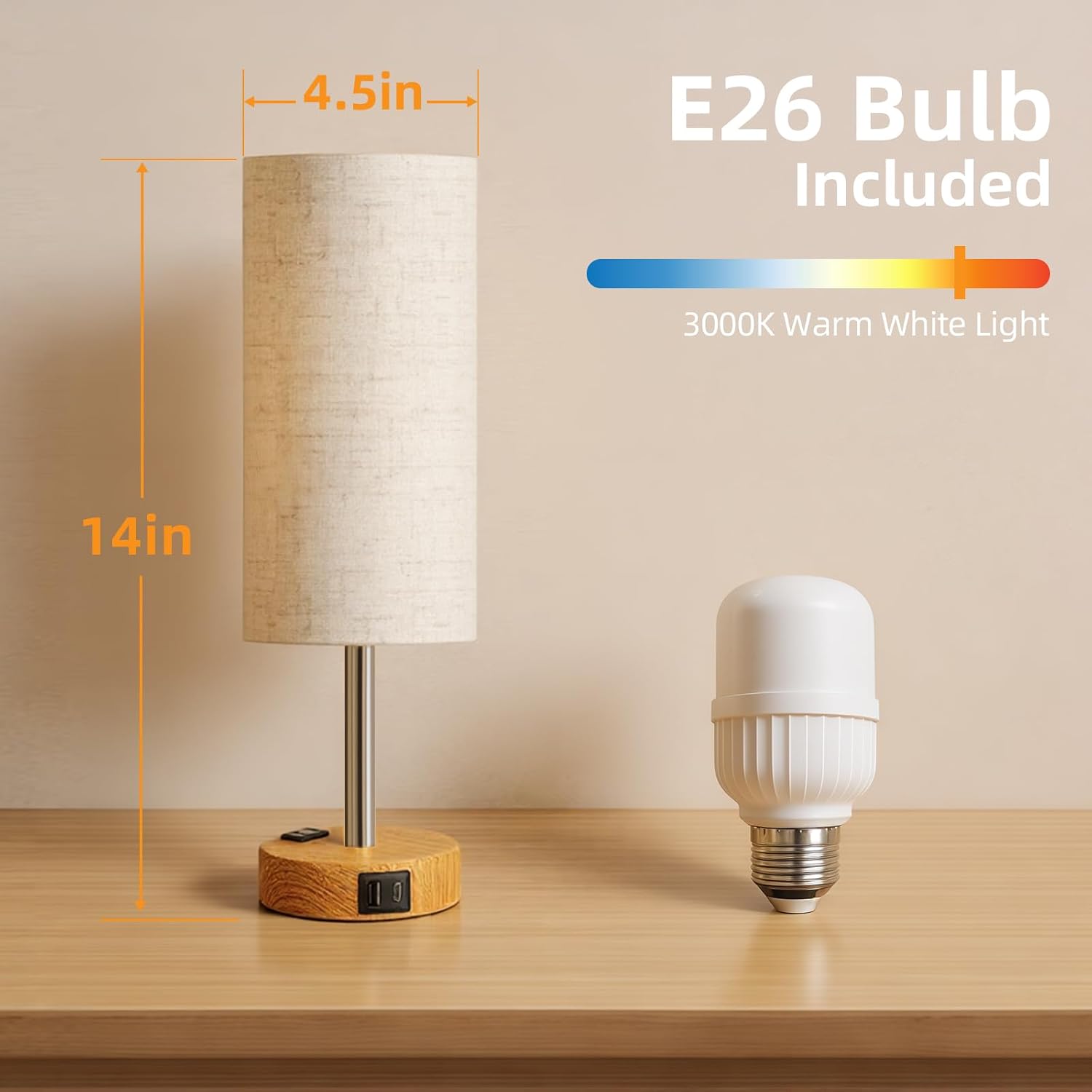 Table Lamp for Bedroom, High-Sensitivity Touch, AC Outlet, USB A+C - Image 6