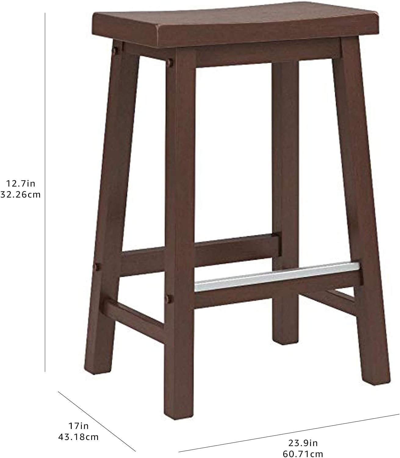 Amazon Basics Solid Wood Saddle-Seat Counter Height Bar Stools for Kitchen Island with Footrest, 24-Inch Height, Walnut, Set of 2 - Image 8