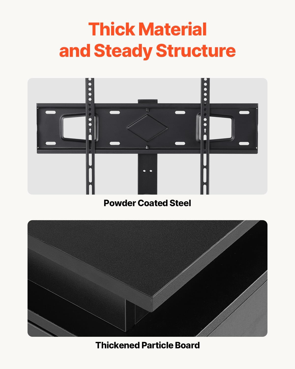 VEVOR 52" TV Stand with Mount for up to 75 in TVs, Entertainment Center with Power Outlet & LED Lights, Height Adjustable TV Console with Mount with 3 Tiers Storage Cabinets for Bedroom, Living Room - Image 5