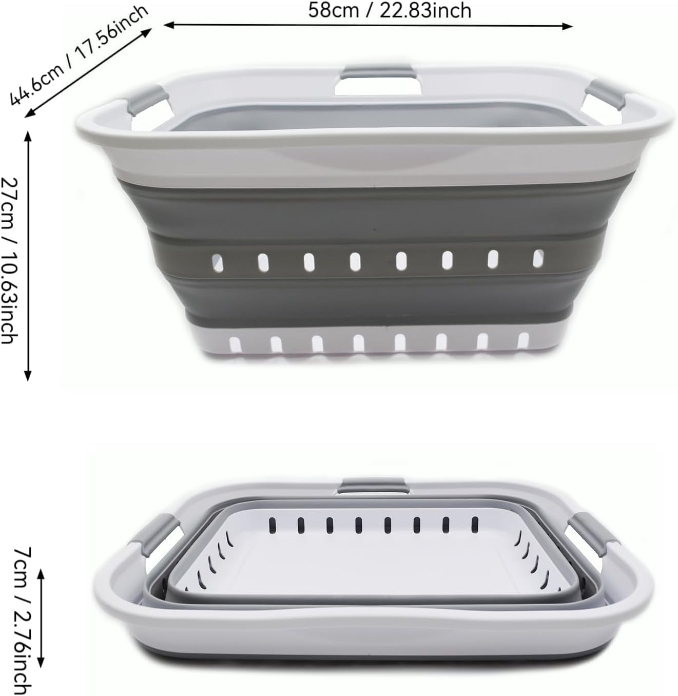 SAMMART 42L (11 gallon) Collapsible Plastic Laundry Basket - Foldable Pop Up Storage Container/Organizer - Space Saving Hamper/Basket (1, White/Grey) - Image 3