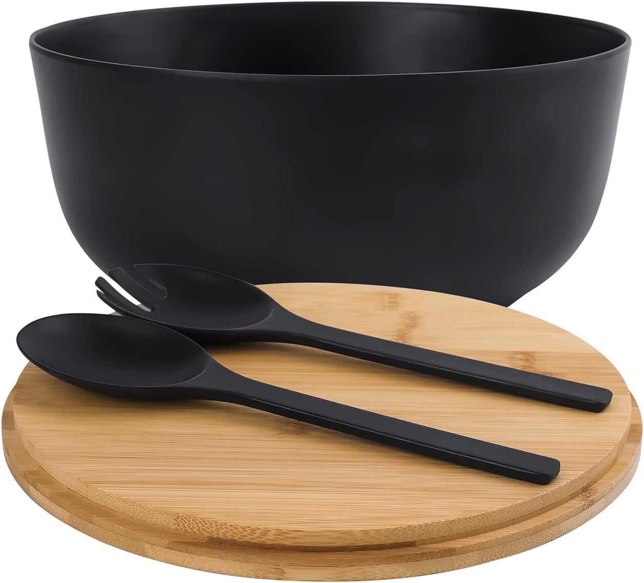 LOVYANXUE Bamboo Fiber Salad Bowl with Servers Set Large 9.8 inches Nature Bamboo Mixing Bowl with Servers with Lid Spoon and Fork for Fruits,Salads and Vegetables - Image 2