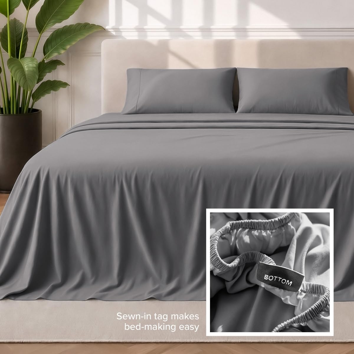 Bare Home Queen Sheet Set - 1800 Ultra-Soft (Queen, Grey) - Image 6