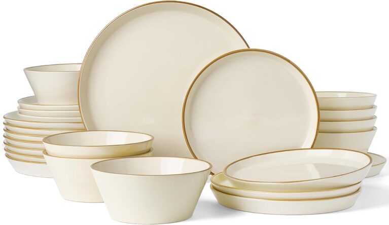 Famiware Saturn Stoneware Dishes Dinnerware Set for 8, Rimmed Plates, Bowls