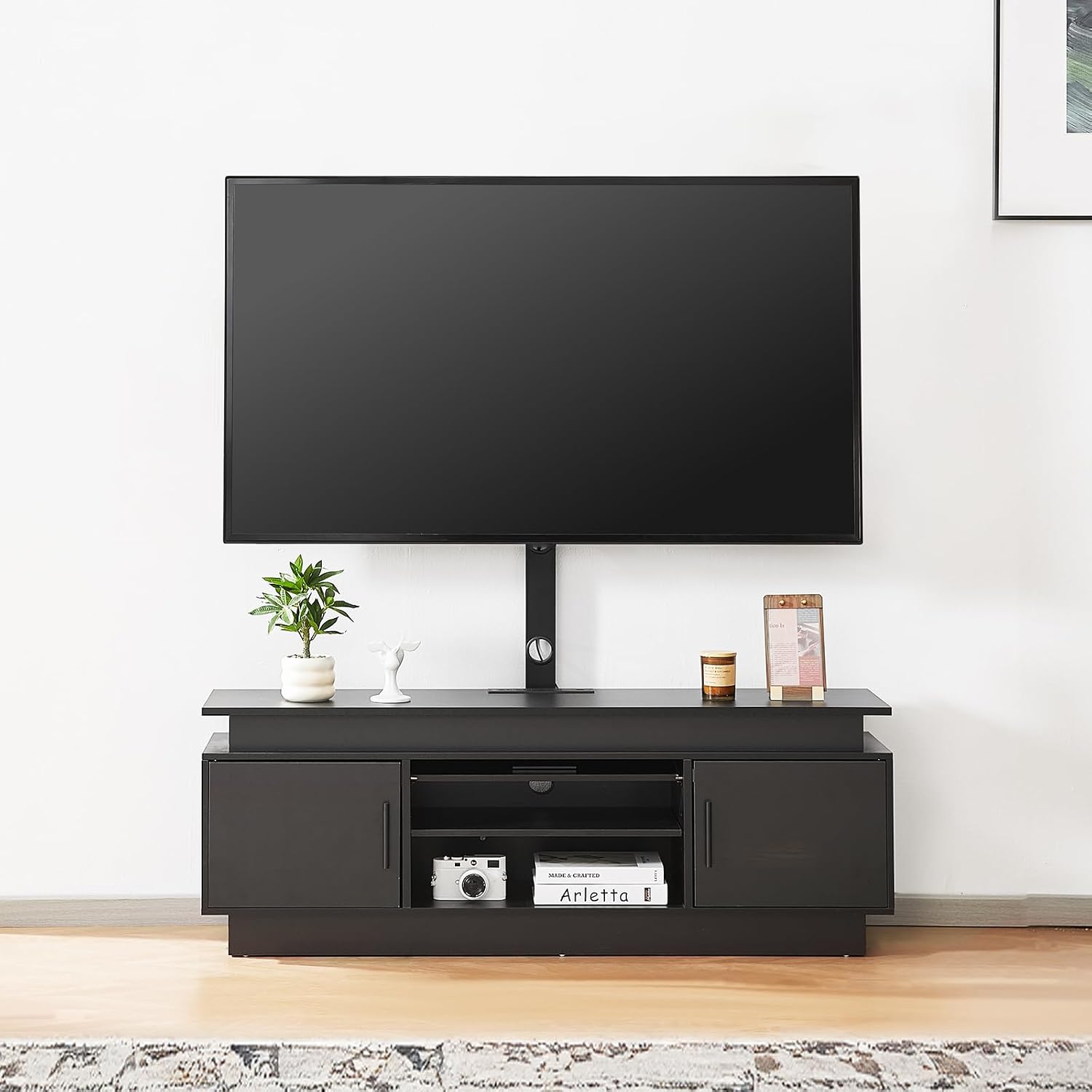 VEVOR 52" TV Stand with Mount for up to 75 in TVs, Entertainment Center with Power Outlet & LED Lights, Height Adjustable TV Console with Mount with 3 Tiers Storage Cabinets for Bedroom, Living Room - Image 2