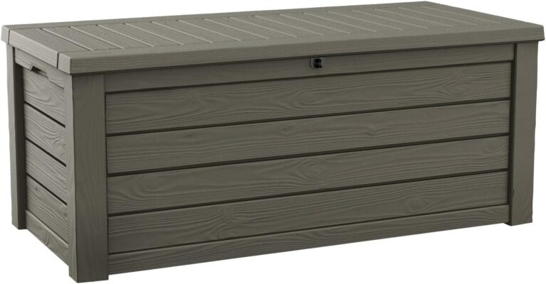 Keter Westwood 150 Gallon Resin Large Outdoor Storage Box for Patio Furniture, Outdoor Cushions, Garden Tools and Pool Floats, Taupe