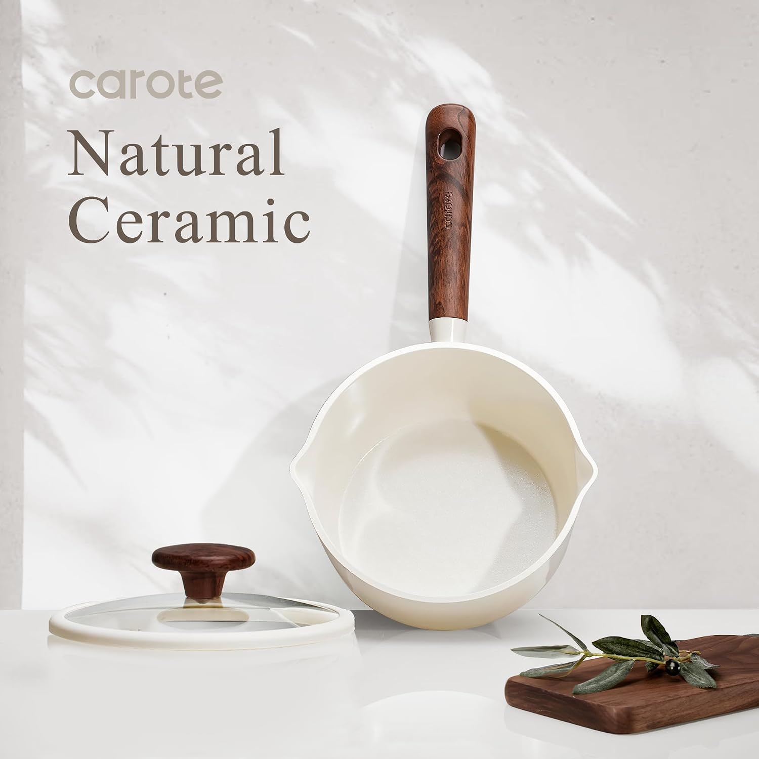 CAROTE 2QT & 3QT Sauce Pan Sets with Lid & Ladle Ceramic Nonstick Pot Set Non Toxic Saucepan Small Kitchen Cooking Pots, Easy to Clean, Induction Comptable, PFAS PTFE Free, White - Image 6