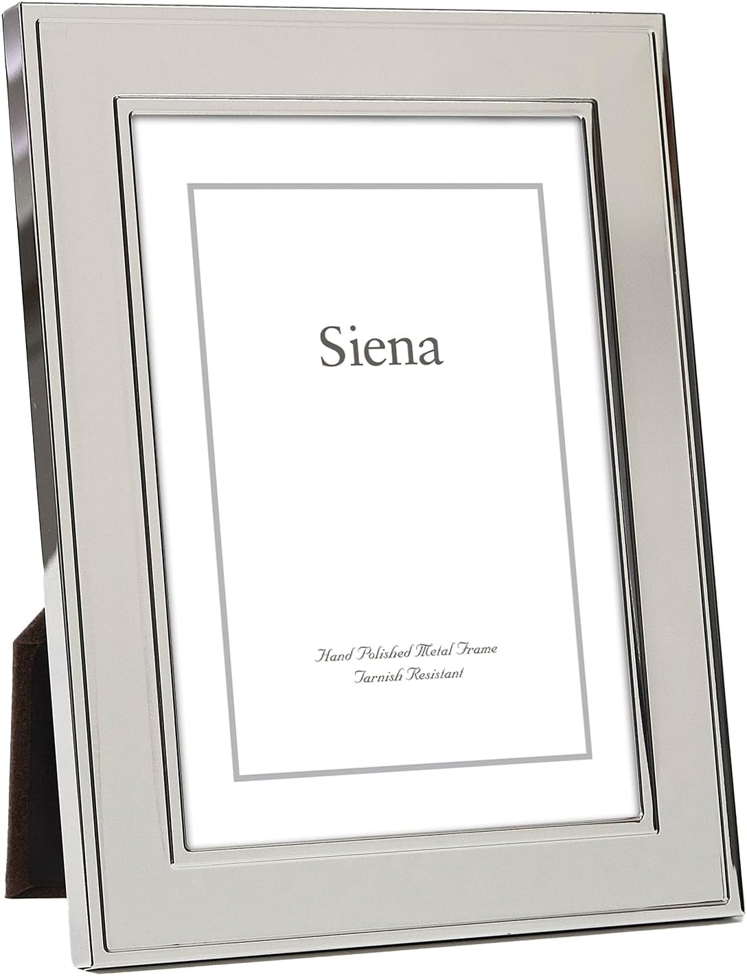 Siena Flat Double Border Plain Silver Picture Frame, Tarnish Resistant Finish, Perfect Photo Frame for any End Table, Credenza, Shelf, or Nightstand, Silver 5x7