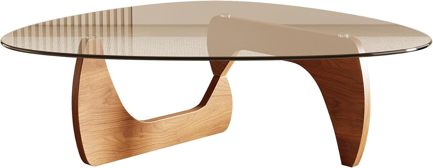 Honyee Morden Coffee Table, 42.5" x 28.5" x 16.1" Triangle Tempered Glass Top for Living Room, Color: Natural Wood - Image 6