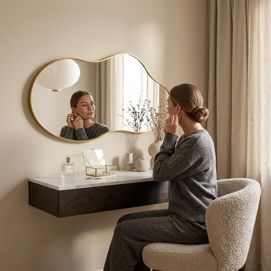 Irregular Wall Mirror 24×40 Inch Wall Mirrors Decorative Gold Modern Asymmetrical Abstract Mirror for Bathroom Bedroom Living Room Entryway Hallway - Image 3