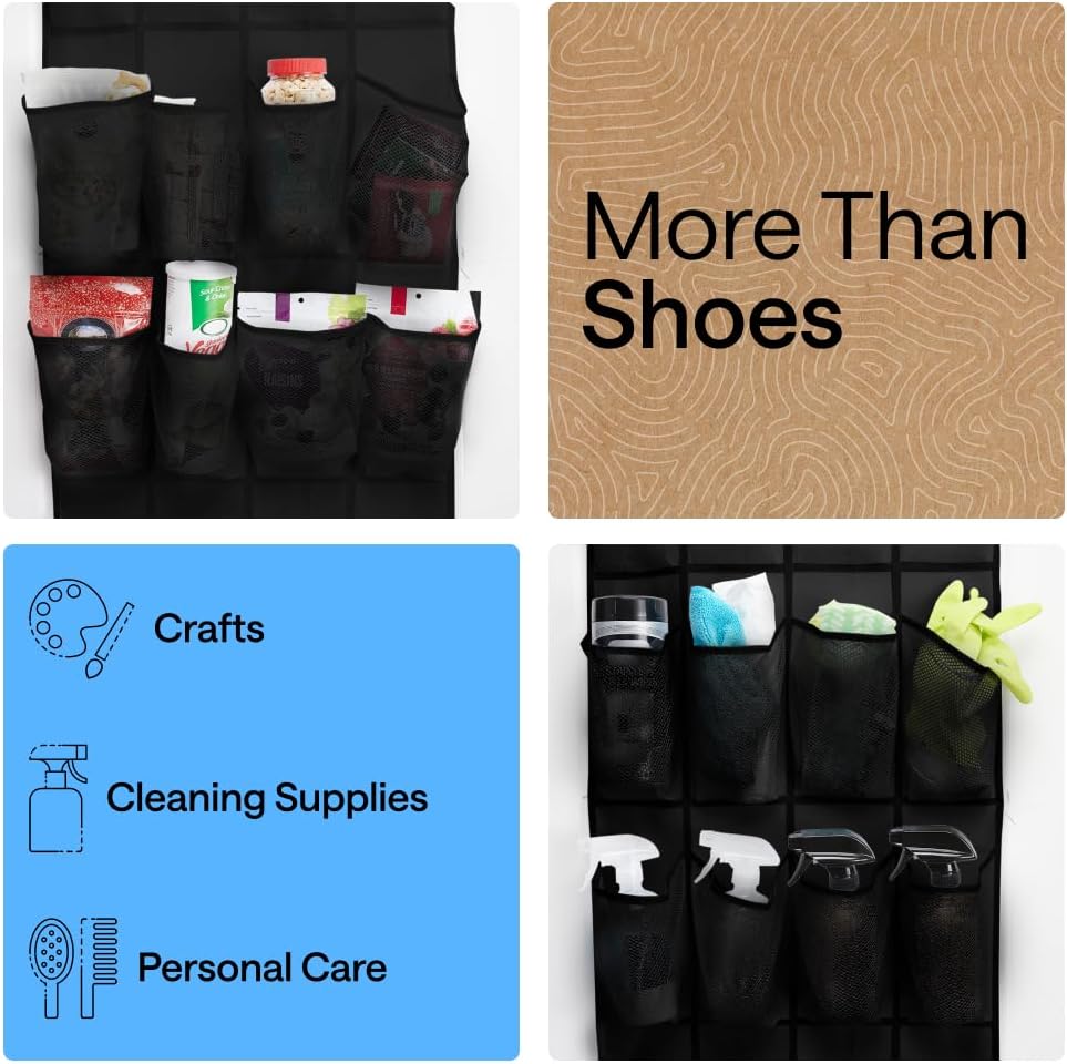 GORILLA GRIP Over the Door Shoe Organizer, 24 Large Pockets, Black - Image 6