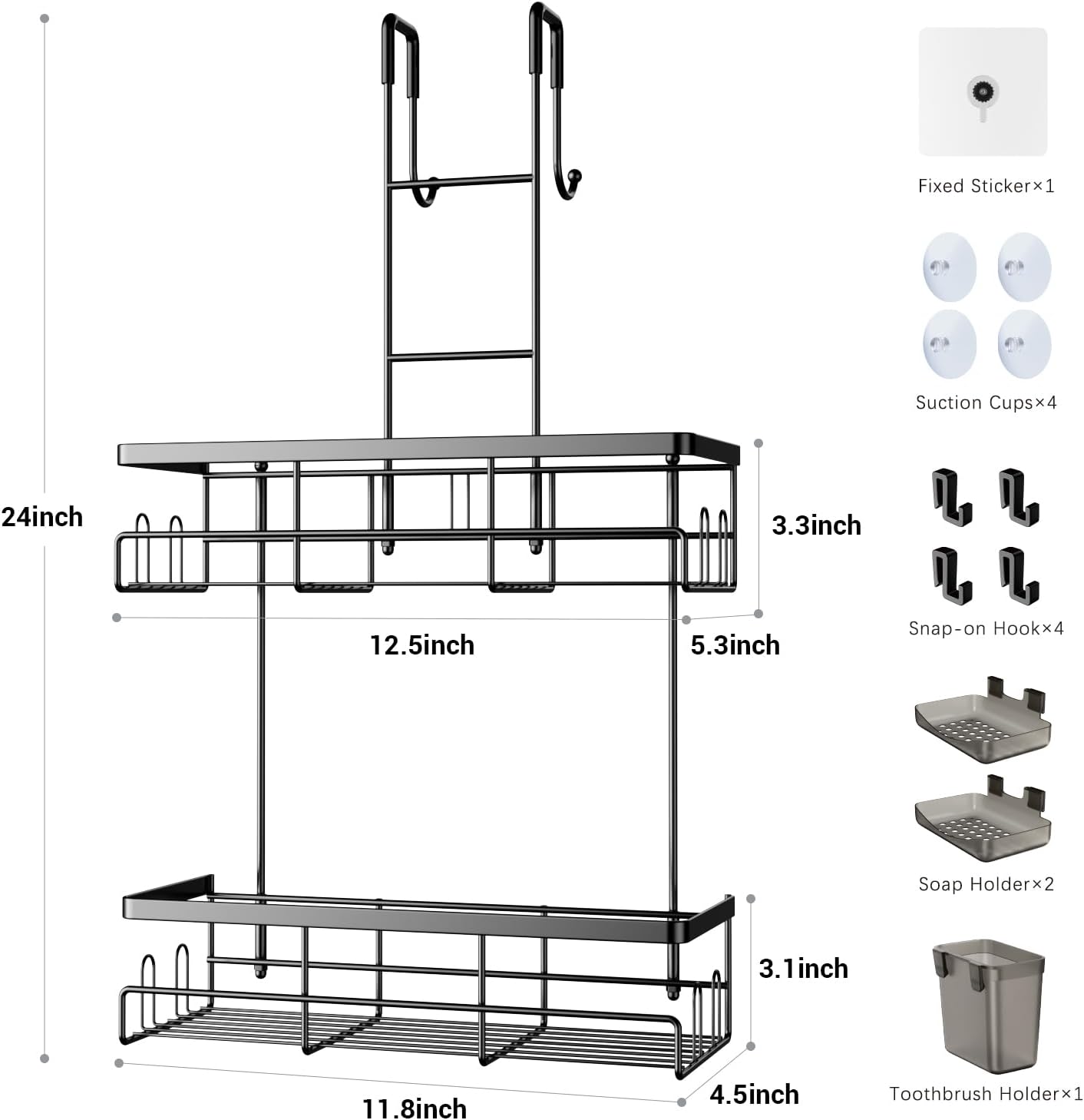 Over the Door Shower Caddy Hanging: No Drill Rustproof Shower Organizer - Image 6