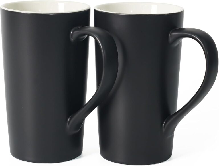 20 OZ Large Ceramic Coffee Mug Simple Pure Black Mug Set of 2 Plain Tall Milk Tea Coffee cups with Handle for Office Home as A Gift for Dad Mom Friends