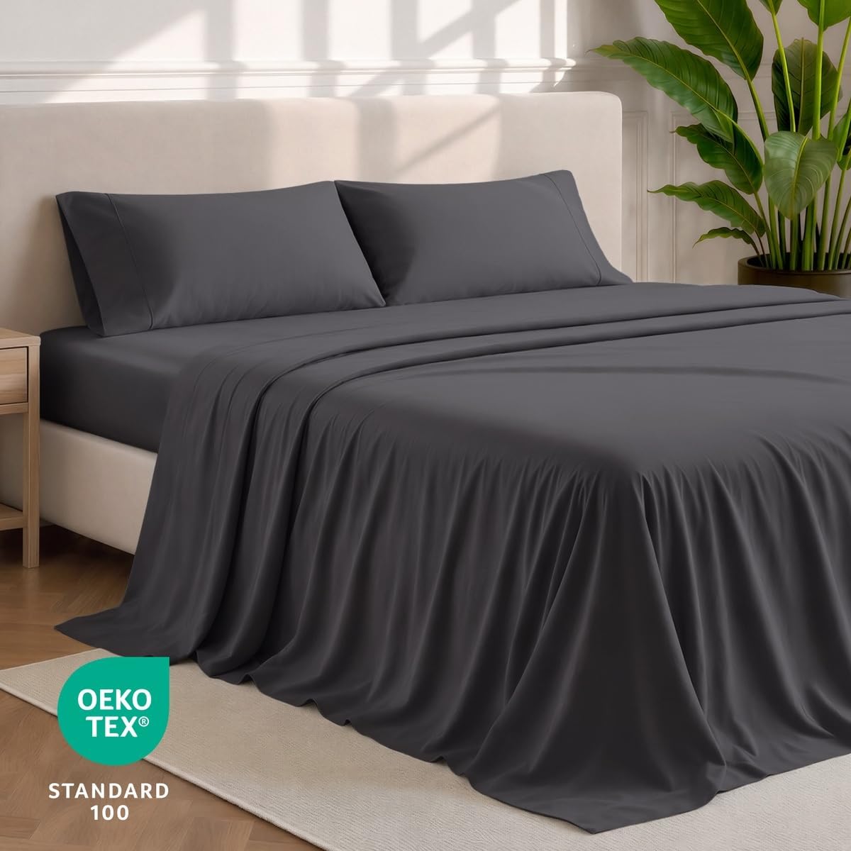 Bare Home Queen Sheet Set - 1800 Ultra-Soft (Queen, Forged Iron Grey) - Image 4