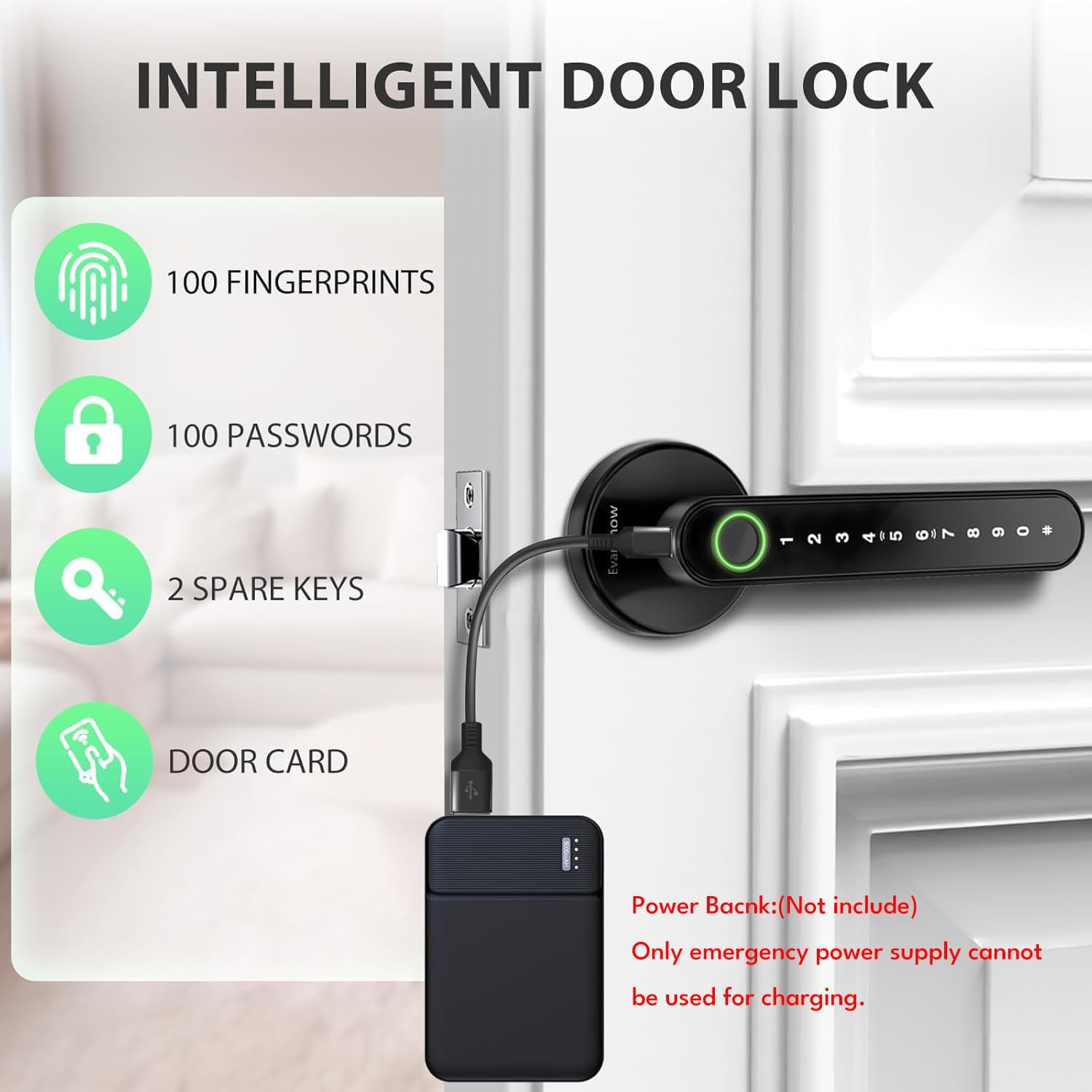 Fingerprint Door Lock Biometric Door Knob with Keypad Keyless Entry, Door Locks for Bedrooms, Home Hotel Office Apartment Black - Image 5