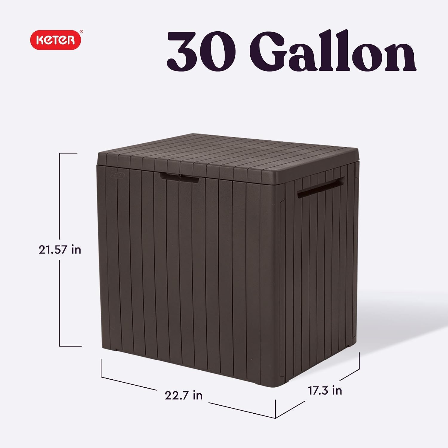 Keter City 30 Gallon Resin Outdoor Storage Box and Patio Furniture Side Table for Pool and Garden Accessories, Brown - Image 2