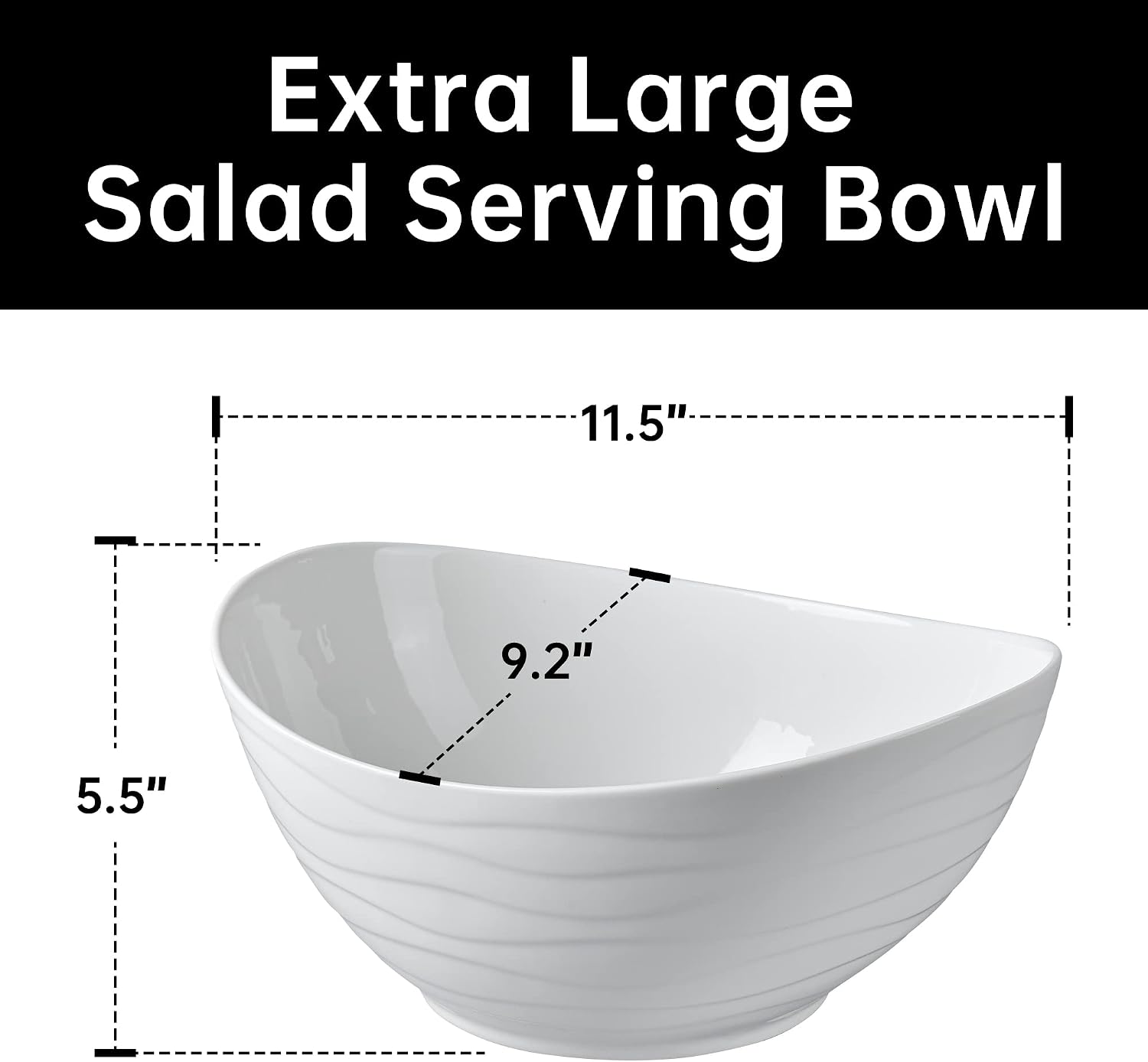 KITEISCAT Extra Large Elegant Ceramic Oval Salad Bowl Set with Premium Acacia Wood Salad Serving Utensils - Large Capacity, Stylish and Practical, Kitchen Must-Have - Image 2