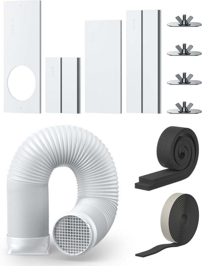 DREO Adjustable Portable Air Conditioner Window Vent Kit with 5.9 Inch Exhaust Duct, Upgraded Seamless Window Panel Kit for Sliding Windows, Doors