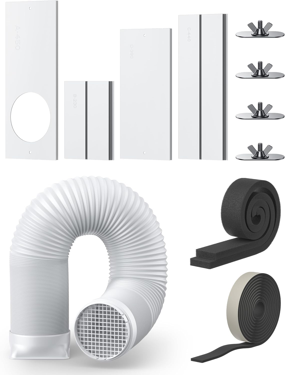 DREO Adjustable Portable Air Conditioner Window Vent Kit with 5.9 Inch Exhaust Duct, Upgraded Seamless Window Panel Kit for Sliding Windows, Doors