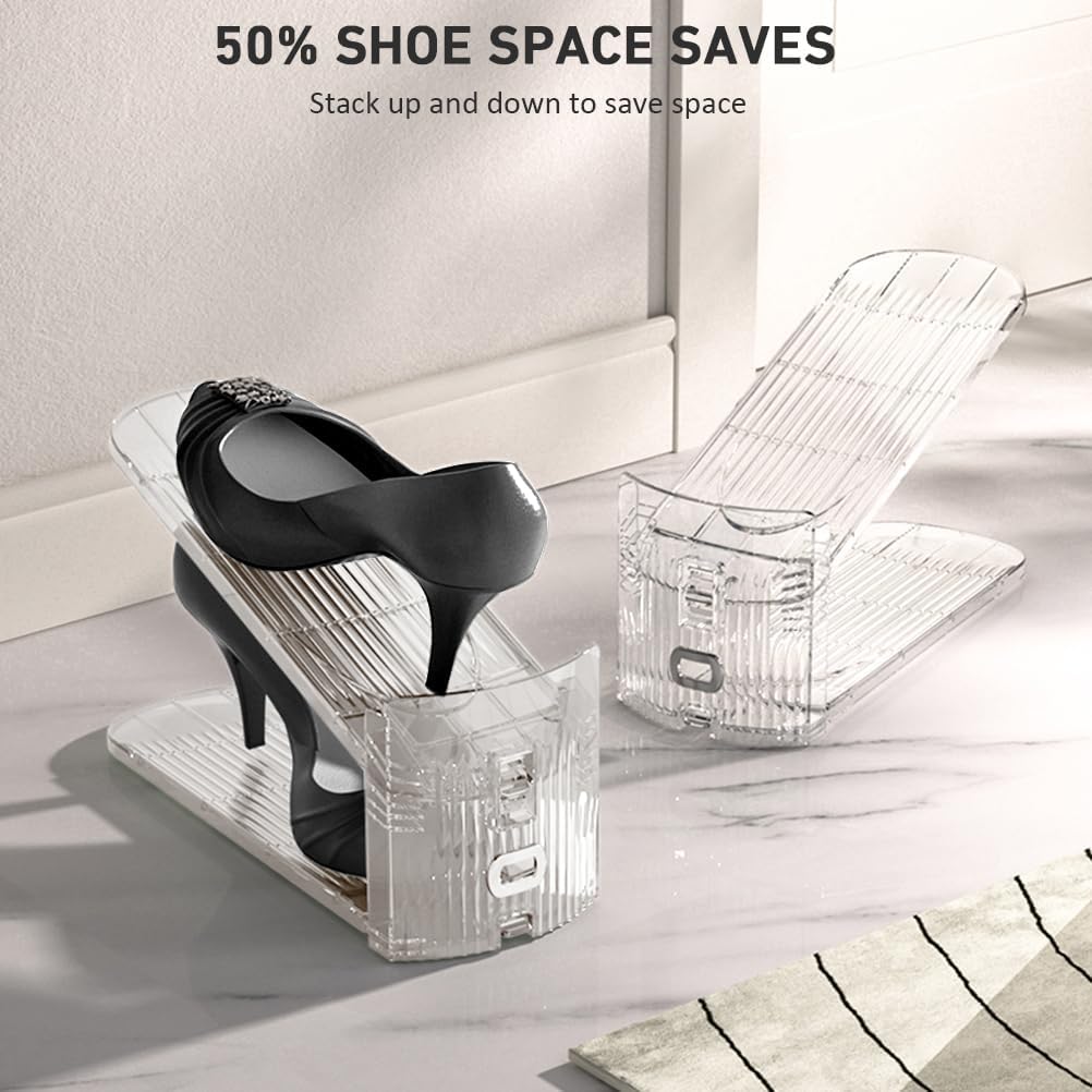 NVGSN 12Pack Clear Shoe Slot Organizer,Shoe Stacker,Storage Space Saver 50% - Image 3