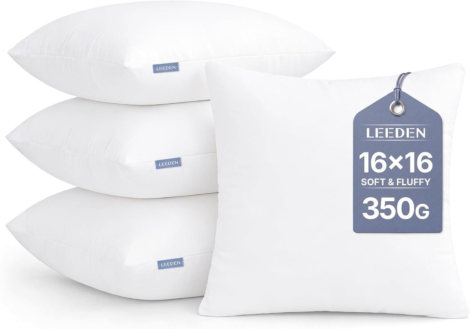 Leeden 16x16 Throw Pillow Inserts Set of 4, Decorative Pillow Inserts