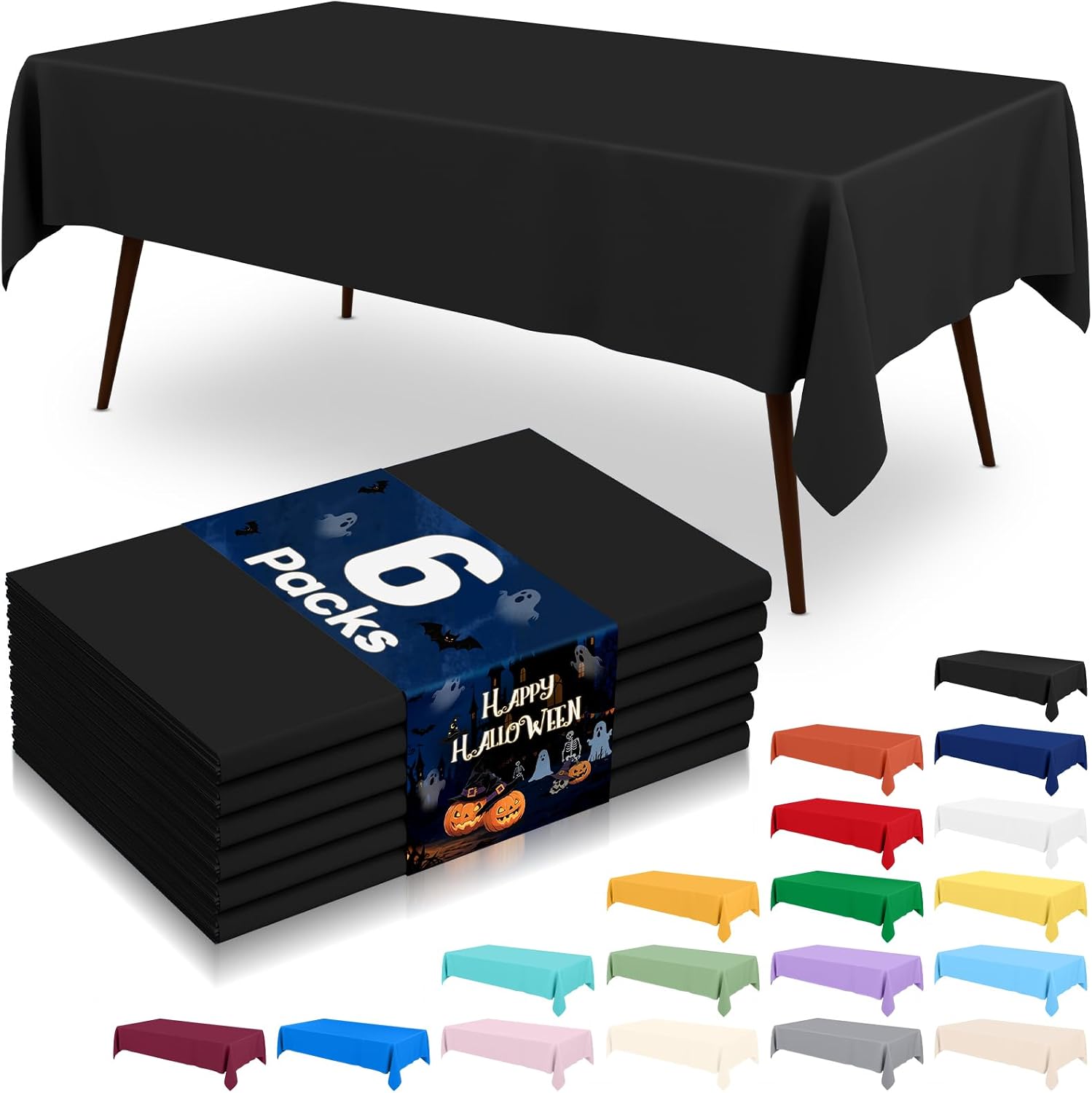 misaya 6 Packs Plastic Table Cloth Black Disposable Tablecloth