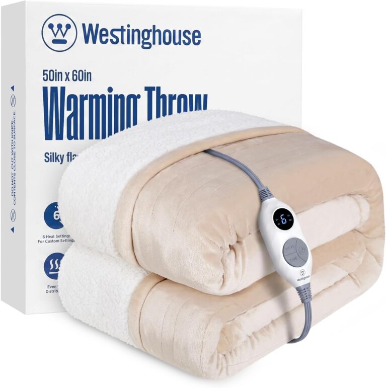 Westinghouse Heated Throw Blanket, 50"x60", Beige, ETL Certified
