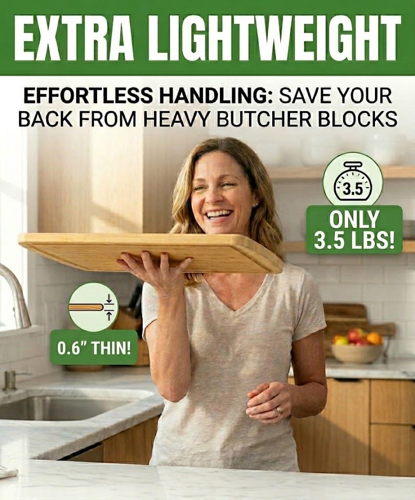 INDESTRUCTIBLE Bamboo Cutting Board (Extra Large) with Vertical Grain Strength Technology - Non Toxic, Spacious and Lightweight 18" XL Chopping Board Gift - Replacements for Life - Image 6