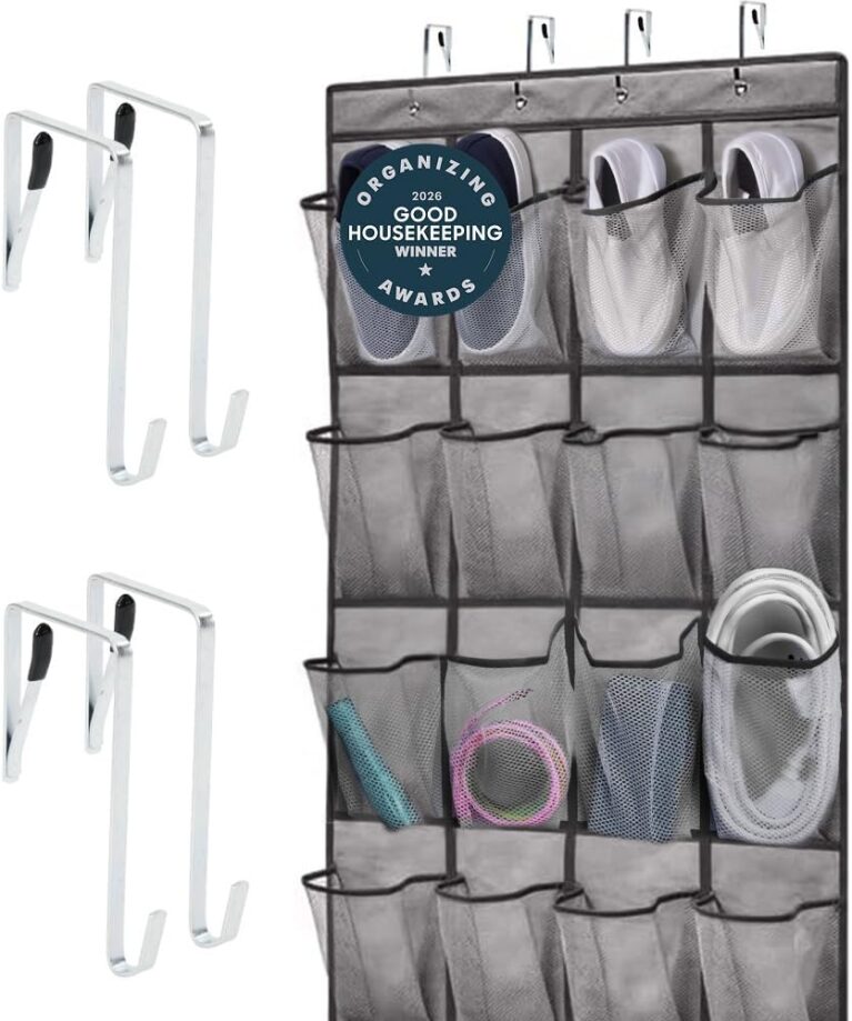 GORILLA GRIP Over the Door Shoe Organizer, 24 Large Pockets, Gray
