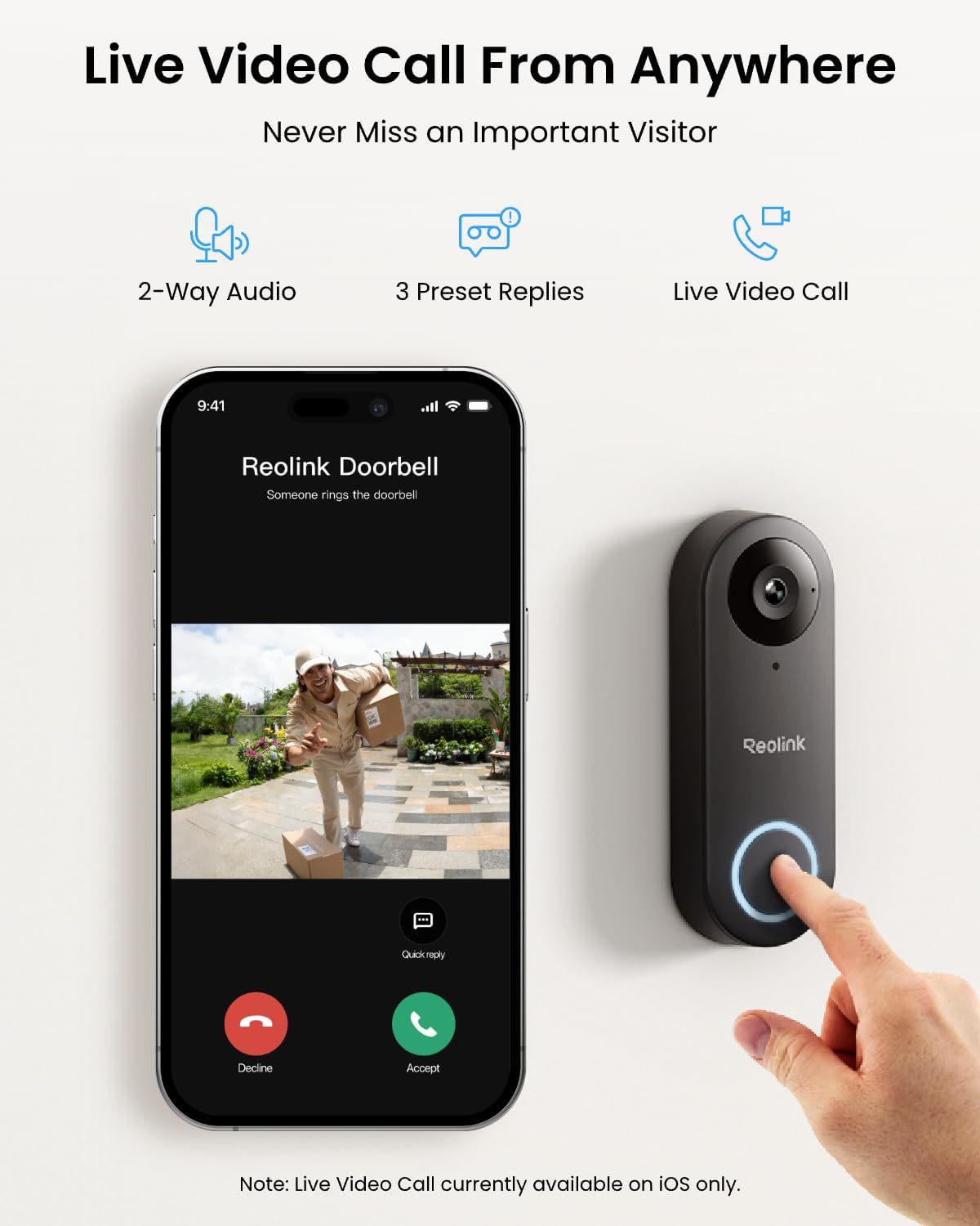 REOLINK Video Doorbell WiFi 2K Wired Camera, 4:3 Wide View Outdoor Camera - Image 3