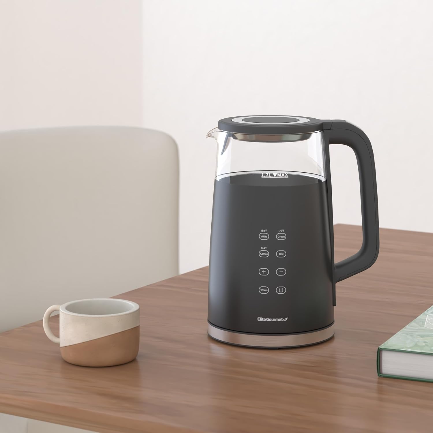 Elite Gourmet 1.7L Dual-Wall Cool-Touch Tea Kettle, Touchscreen, Black - Image 2