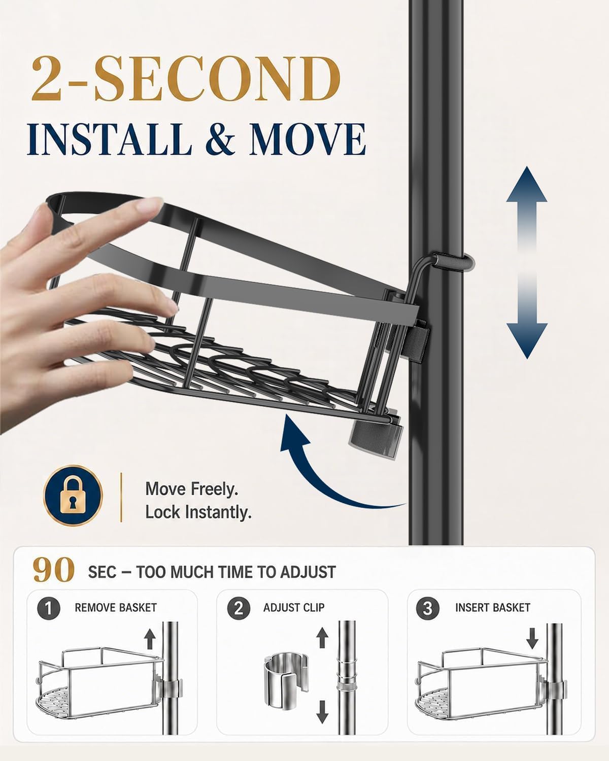 SEIRIONE Rustproof Corner Shower Caddy Tension Pole for Bathroom Organizers - Image 2