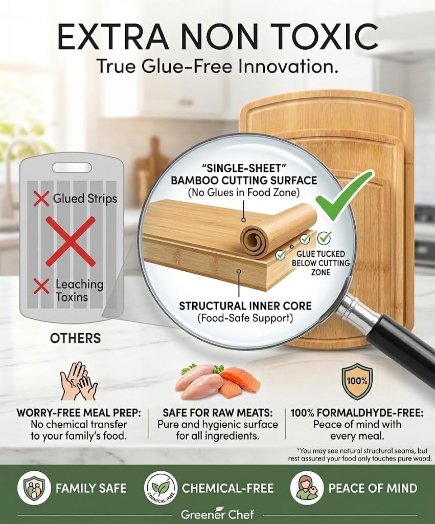 SAFEST Extra Large Bamboo Cutting Board Set of 3 with Glue-Free Surface Technology - Extra Spacious Wood Cutting Boards for Kitchen and XL Chopping Board Set - Replacements for Life - Image 2