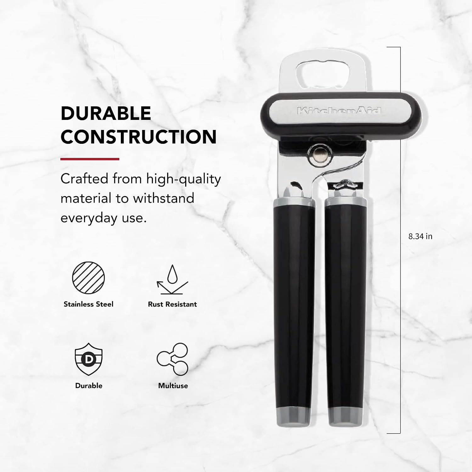 KitchenAid Classic Multifunction Can Opener and Bottle Opener Easy to Use, Razor Sharp Stainless Steel Cutting Wheel, Soft Ergonomic Handles, Black - Image 4