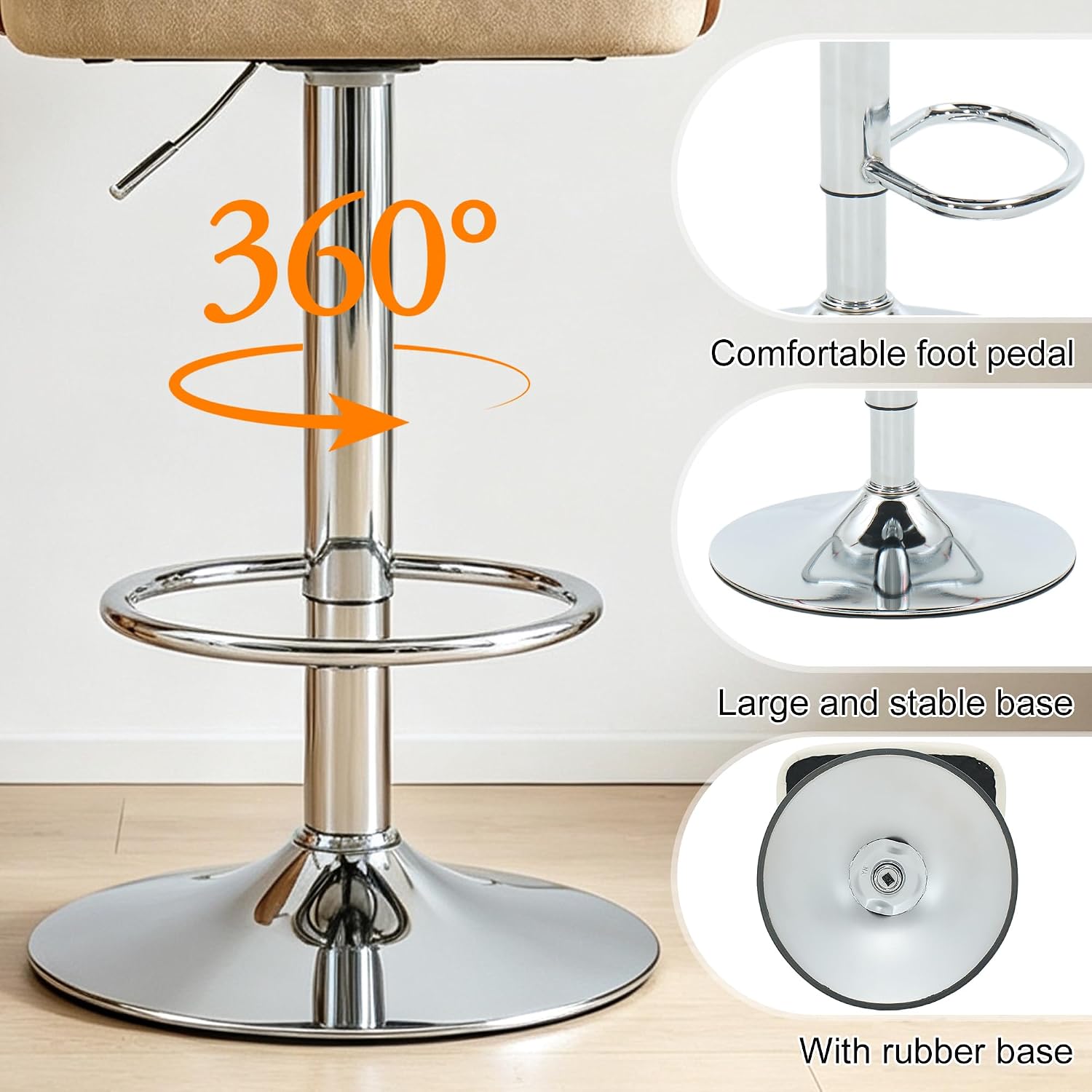 Adjustable Bar Stools Set of 2, Swivel Bar Stools with Back,Beige - Image 5