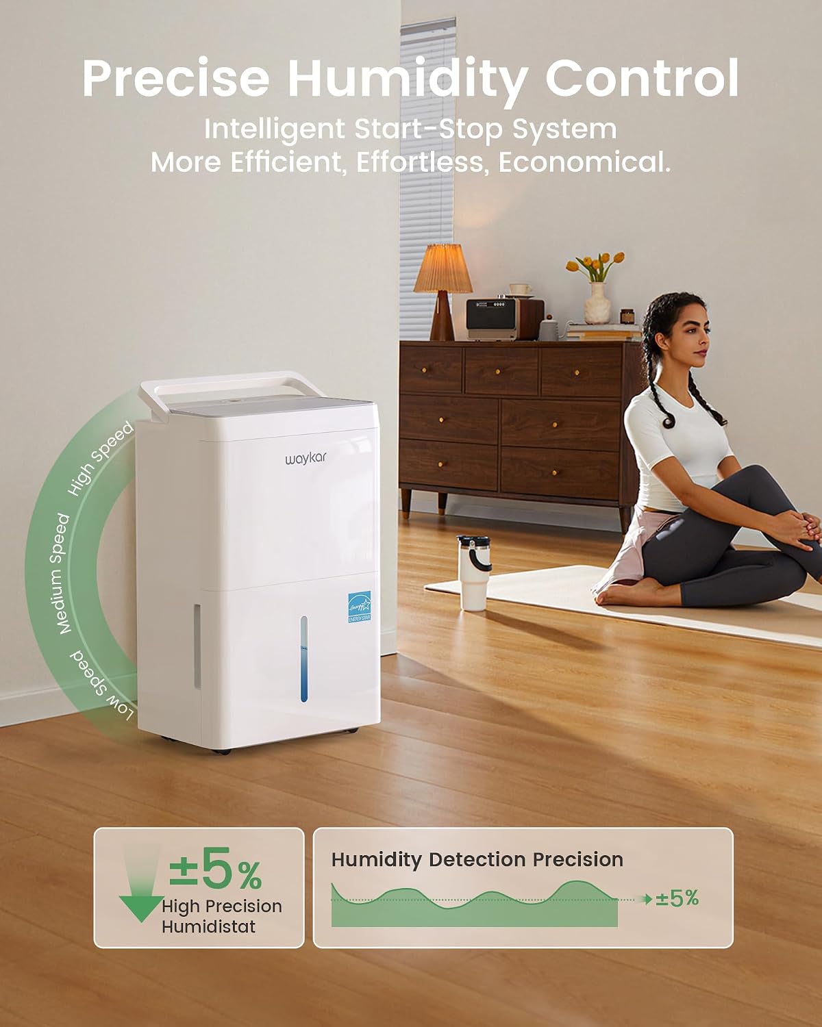 Waykar 150 Pint 2025 Energy Star Dehumidifier with Pump for Large Rooms up to 7,000 Sq. Ft. for Home, Basement, Commercial, Industrial, with Drain Hose & Tank, Auto Defrost, Smart Auto Comfort Mode - Image 5